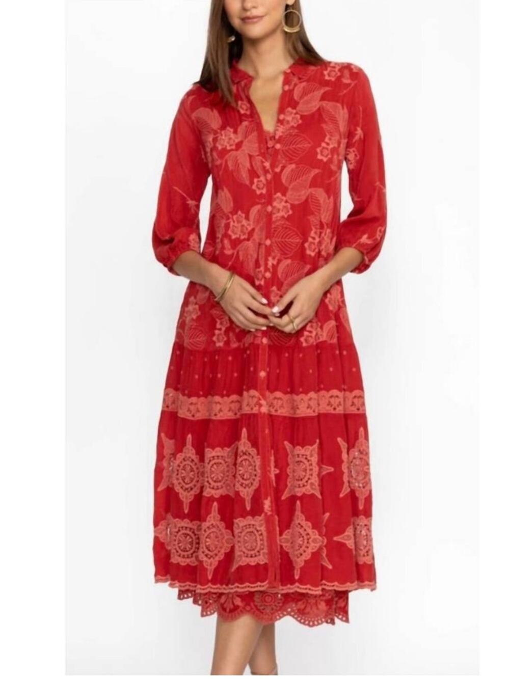 JOHNNY WAS S cornelia dress & (slip) in equestrian red